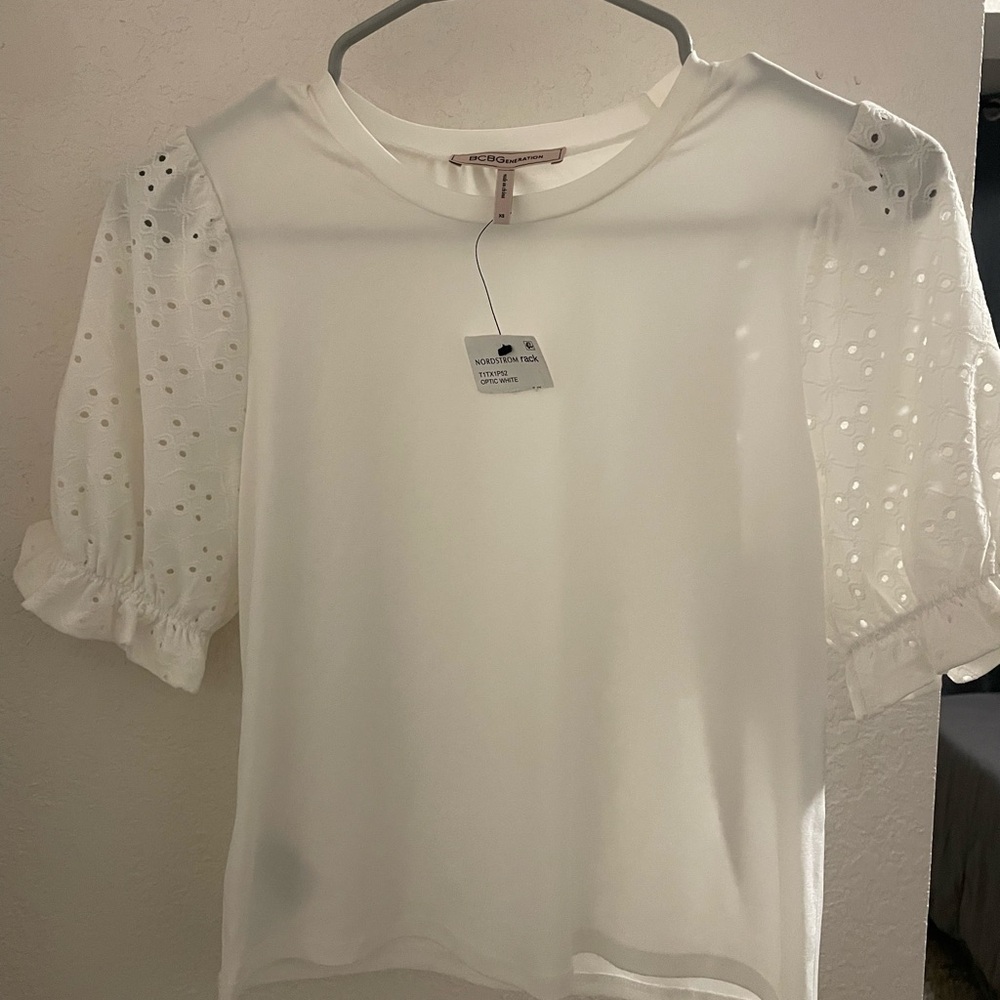 Nordstrom White Eyelet Sleeve Blouse